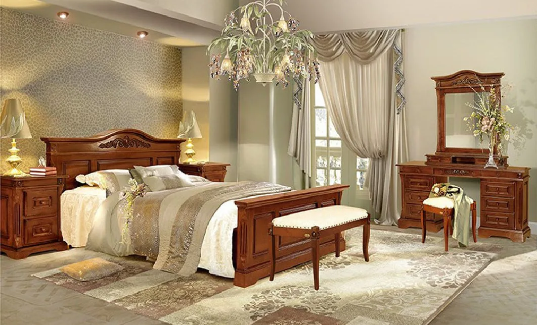 Dormitor rustic cu mobilier din lemn masiv și decor natural